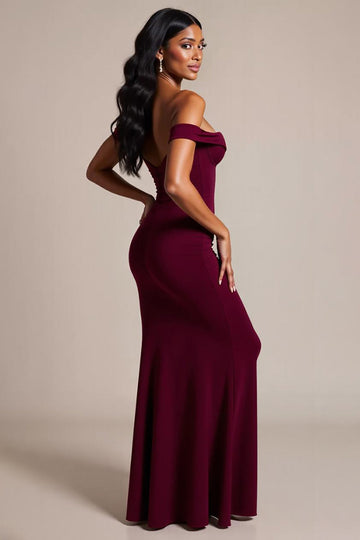 Burgundy Mermaid Off the Shoulder Long Formal Dress